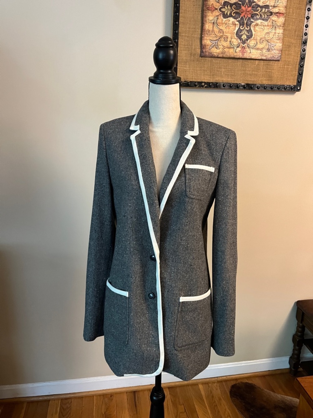Banana Republic Gray Blazer with White Trim , size 10 tall, new